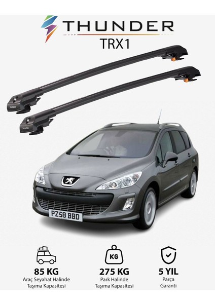 Peugeot 308 Sw (T7) 2008-2013 Trx1 Thunder Carrier Kilitli Ara Atkı Taşıyıcı Tavan Barı Siyah