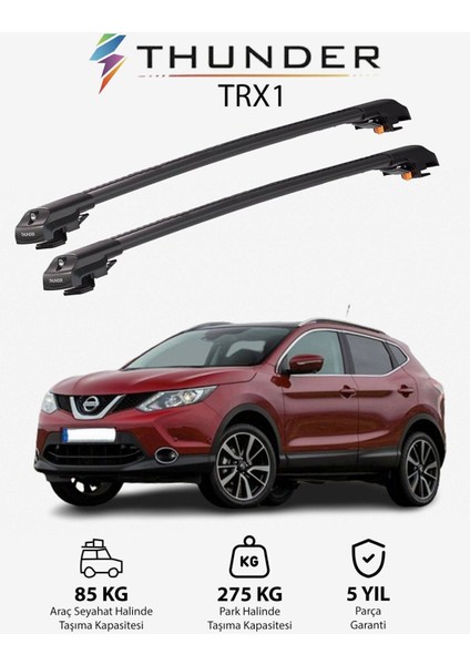 Nıssan Qashqaı 2014-2020 Trx1 Thunder Carrier Kilitli Ara Atkı Taşıyıcı Tavan Barı Gri