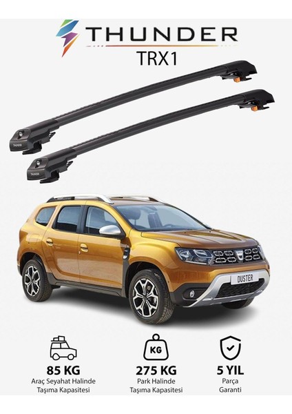 Renault Duster 2018-SONRASI Trx1 Thunder Carrier Kilitli Ara Atkı Taşıyıcı Tavan Barı Siyahi