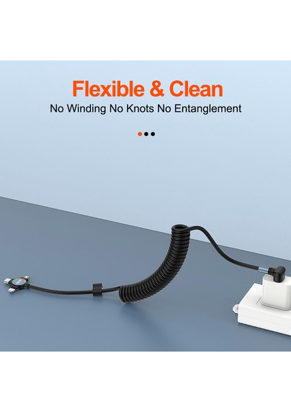 1,5 M Usb'den Type-C'ye / Ip / Mikro USB Tpu Yaylı Kablo 66W Gösterge Işıklı Hızlı Şarj Kablosu - Stil A (Yurt Dışından)