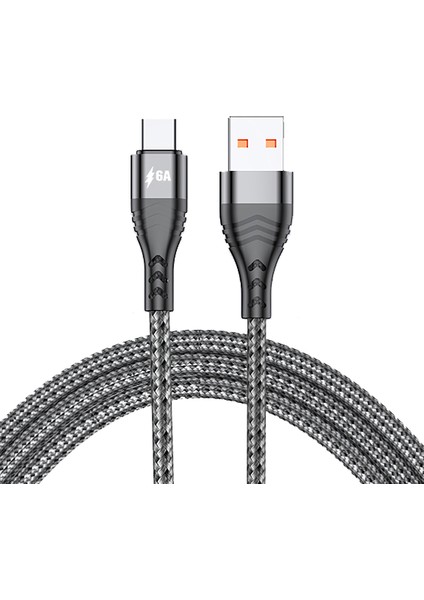 Huawei Samsung Için 3m 6A 66W Hızlı Şarj Kablosu USB - Tip-C Örgülü Veri Kablosu - Gri (Yurt Dışından)