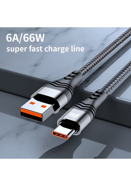 Huawei Samsung Için 3m 6A 66W Hızlı Şarj Kablosu USB - Tip-C Örgülü Veri Kablosu - Gri (Yurt Dışından) indirimleri
