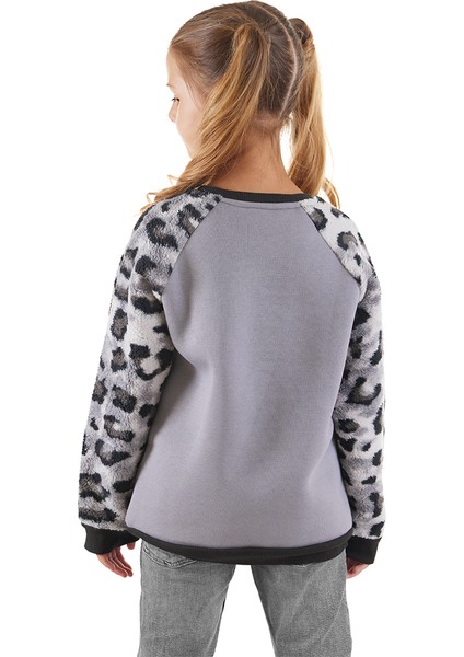 Leopar Peluş Kız Çocuk Sweatshirt