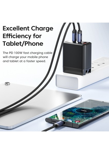 1m Type-C - Type-C Pd 100W Kablo E-Marker Çipli Telefon Hızlı Şarj Kablosu - Mavi (Yurt Dışından)