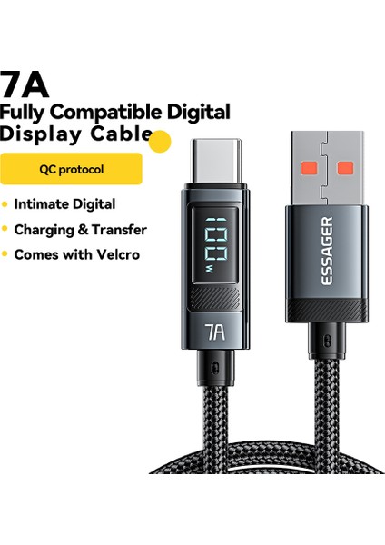 2m Dijital Ekran 7A Hızlı Şarj Kablosu Usb-A - Type-C 480MBPS Veri Kablosu (Yurt Dışından) fiyatları