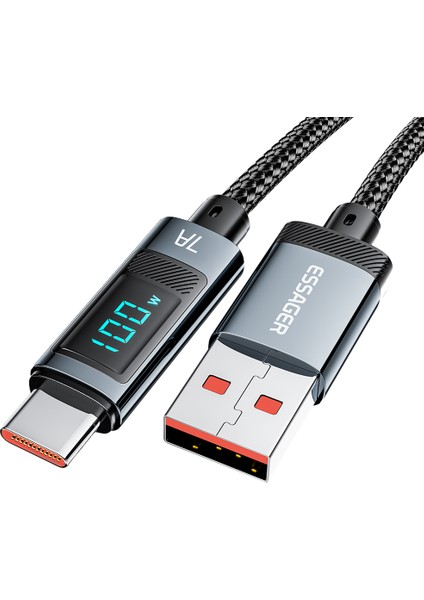 2m Dijital Ekran 7A Hızlı Şarj Kablosu Usb-A - Type-C 480MBPS Veri Kablosu (Yurt Dışından)