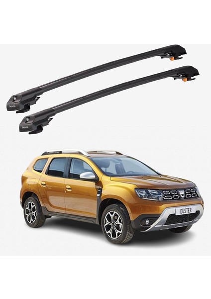 Renault Duster 2018-SONRASI Trx1 Thunder Carrier Kilitli Ara Atkı Taşıyıcı Tavan Barı Siyahi