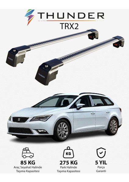 Seat Leon St 2013-2020 Trx2 Thunder Carrier Kilitli Ara Atkı Taşıyıcı Tavan Barı Siyah