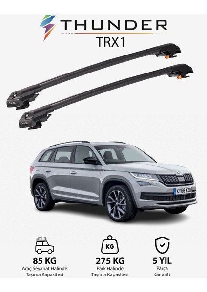 Skoda Kodıaq 2017-SONRASI Trx1 Thunder Carrier Kilitli Ara Atkı Taşıyıcı Tavan Barı Gri