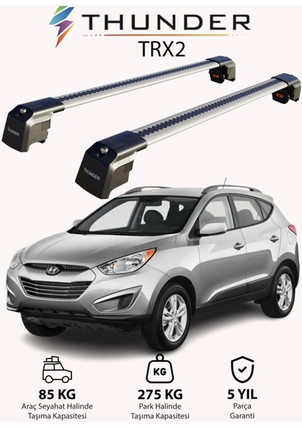 Hyundaı Tucson 2010-2015 Trx2 Thunder Carrier Kilitli Ara Atkı Taşıyıcı Tavan Barı Gri