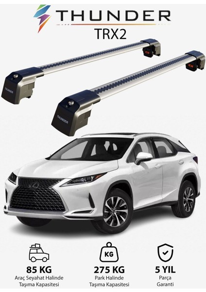 Lexus Rxl 2018-SONRASI Trx2 Thunder Carrier Kilitli Ara Atkı Taşıyıcı Tavan Barı Siyah