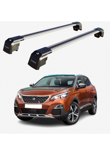 Peugeot 3008 2017-SONRASI Trx2 Thunder Carrier Kilitli Ara Atkı Taşıyıcı Tavan Barı Gri