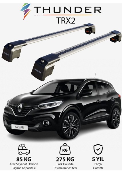 Renault Kadjar 2015-2022 Trx2 Thunder Carrier Kilitli Ara Atkı Taşıyıcı Tavan Barı Gri