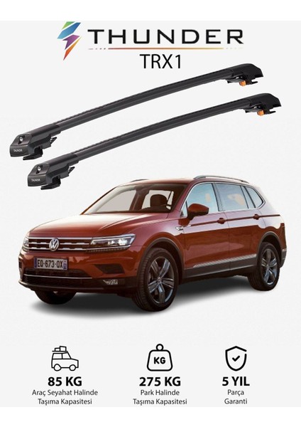 Volkswagen Tıguan Allspace 2018-SONRASI Trx1 Thunder Carrier Kilitli Ara Atkı Taşıyıcı Tavanbarsiyah