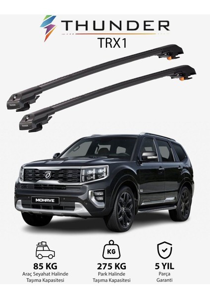 Kıa Mohave 2008-2019 Trx1 Thunder Carrier Kilitli Ara Atkı Taşıyıcı Tavan Barı Gri