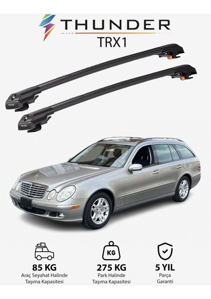 Mercedes-Benz E-Class 2004-2009 Trx1 Thunder Carrier Kilitli Ara Atkı Taşıyıcı Tavan Barı Gri
