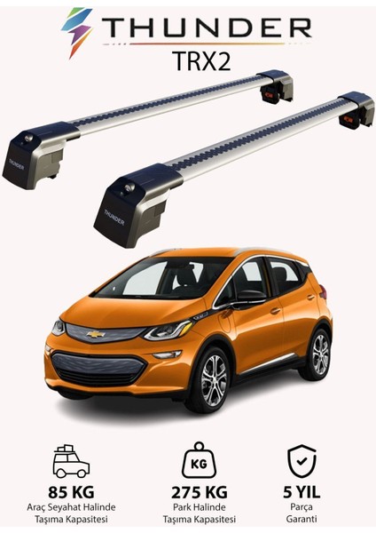 Chevrolet Bolt 2017-SONRASI Trx2 Thunder Carrier Kilitli Ara Atkı Taşıyıcı Tavan Barı Gri