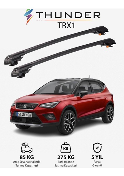 Seat Arona 2017-SONRASI Trx1 Thunder Carrier Kilitli Ara Atkı Taşıyıcı Tavan Barı Siyah