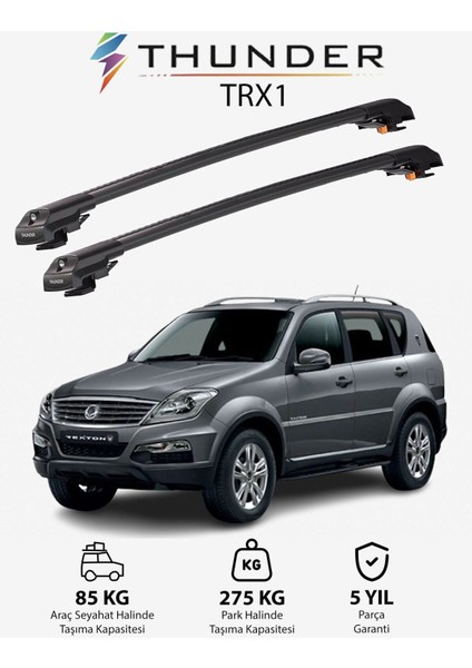 Ssangyong Rexton 2006-2012 Trx1 Thunder Carrier Kilitli Ara Atkı Taşıyıcı Tavan Barı Siyah