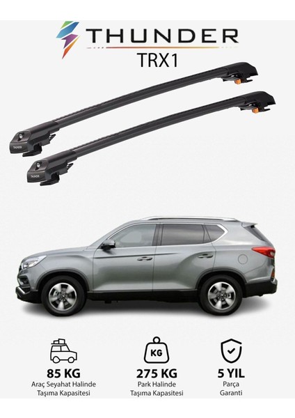 Ssangyong Rexton W 2013-2017 Trx1 Thunder Carrier Kilitli Ara Atkı Taşıyıcı Tavan Barı Siyah