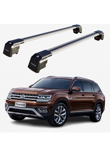 Volkswagen Teramont 2018-SONRASI Trx2 Thunder Carrier Kilitli Ara Atkı Taşıyıcı Tavan Barı Gri