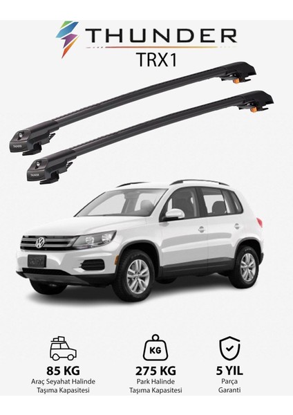 Volkswagen Tıguan 2016-SONRASI Trx1 Thunder Carrier Kilitli Ara Atkı Taşıyıcı Tavan Barı Gri