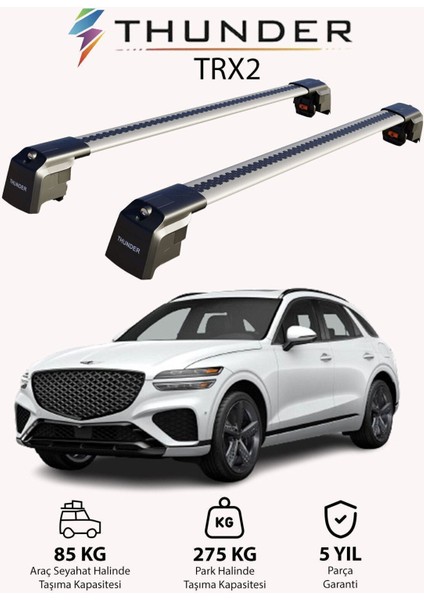 Genesıs GV70 2022-SONRASI Trx2 Thunder Carrier Kilitli Ara Atkı Taşıyıcı Tavan Barı Gri