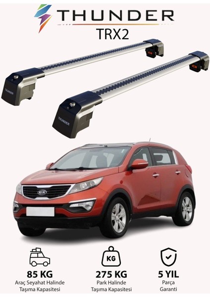 Kıa Sportage 2010-2015 Trx2 Thunder Carrier Kilitli Ara Atkı Taşıyıcı Tavan Barı Gri