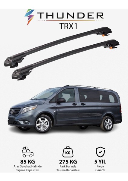 Mercedes-Benz Metrıs 2015-SONRASI Trx1 Thunder Carrier Kilitli Ara Atkı Taşıyıcı Tavan Barı Siyah