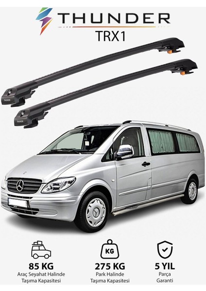 Mercedes-Benz Vıto 2003-2014 Trx1 Thunder Carrier Kilitli Ara Atkı Taşıyıcı Tavan Barı Gri