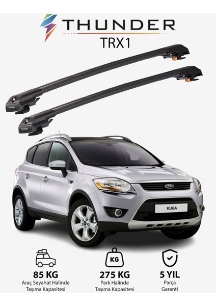 Ford Kuga 2008-2012 Trx1 Thunder Carrier Kilitli Ara Atkı Taşıyıcı Tavan Barı Siyah