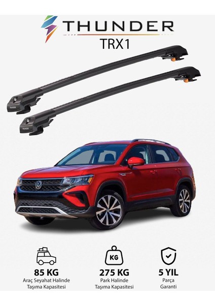 Volkswagen Taos 2021-SONRASI Trx1 Thunder Carrier Kilitli Ara Atkı Taşıyıcı Tavan Barı Gri