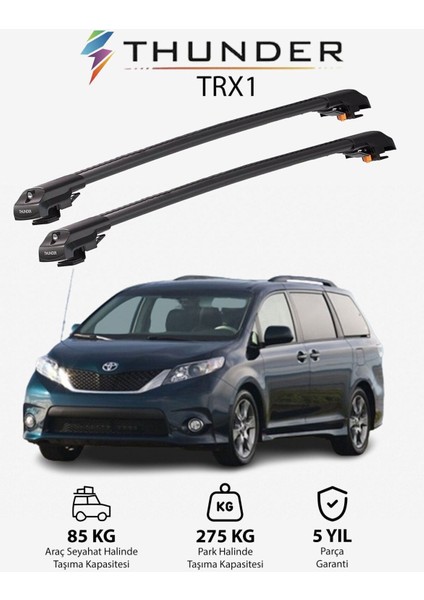 Toyota Sıenna 2021-SONRASI Trx1 Thunder Carrier Kilitli Ara Atkı Taşıyıcı Tavan Barı Gri