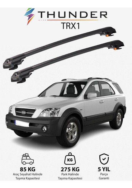 Kıa Sorento 2002-2009 Trx1 Thunder Carrier Kilitli Ara Atkı Taşıyıcı Tavan Barı Siyah
