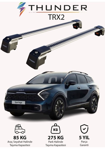 Kıa Sportage X-Lıne 2022-SONRASI Trx2 Thunder Carrier Kilitli Ara Atkı Taşıyıcı Tavan Barı Gri