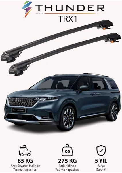 Kıa Carnıval 2021-SONRASI Trx1 Thunder Carrier Kilitli Ara Atkı Taşıyıcı Tavan Barı Siyah
