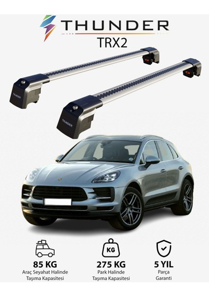 Porsche Macan 2014-SONRASI Trx2 Thunder Carrier Kilitli Ara Atkı Taşıyıcı Tavan Barı Siyah