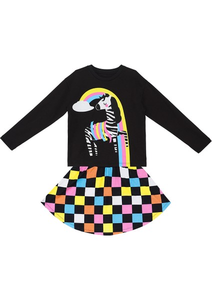 Gökkuşağı Zebra Kız Çocuk Etek Takım modelleri