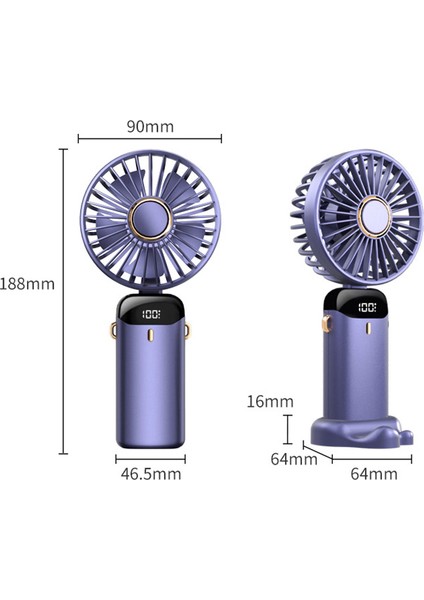 Ruyı [4000 Mah Uzun Pil Ömrü] El Tipi Fan Taşınabilir Katlanır Dijital Ekran Ofis Öğrencileri Küçük Elektrikli Fan (Yurt Dışından)