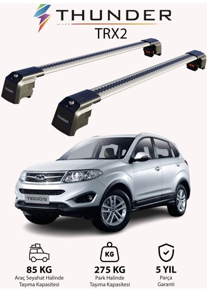 Chery Tıggo 5 2014-SONRASI Trx2 Thunder Carrier Kilitli Ara Atkı Taşıyıcı Tavan Barı Gri