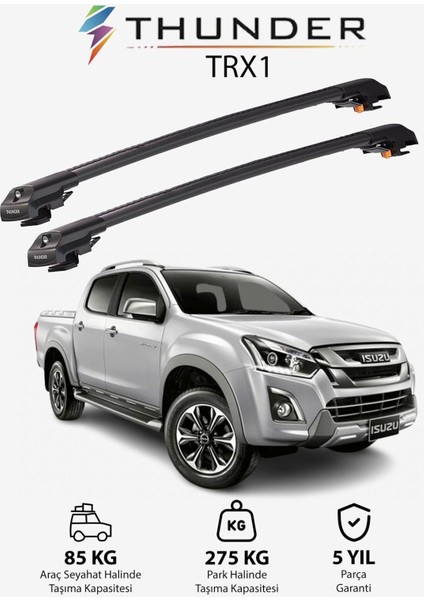 Chevrolet D-Max 2016-2019 Trx1 Thunder Carrier Kilitli Ara Atkı Taşıyıcı Tavan Barı Siyah