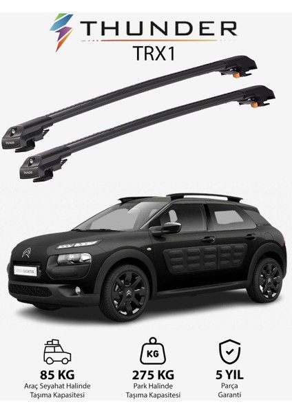 Cıtroen C4 Cactus 2014-SONRASI Trx1 Thunder Carrier Kilitli Ara Atkı Taşıyıcı Tavan Barı Gri