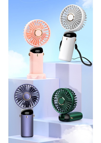 Ruyı [4000 Mah Uzun Pil Ömrü] El Tipi Fan Taşınabilir Katlanır Dijital Ekran Ofis Öğrencileri Küçük Elektrikli Fan (Yurt Dışından)
