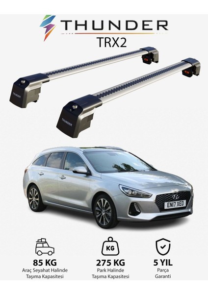 Hyundaı I30 Tourer 2017-SONRASI Trx2 Thunder Carrier Kilitli Ara Atkı Taşıyıcı Tavan Barı Gri