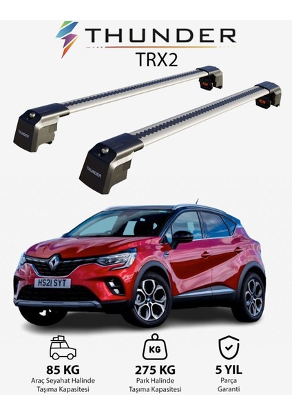Renault Captur 2020-SONRASI Trx2 Thunder Carrier Kilitli Ara Atkı Taşıyıcı Tavan Barı Siyah