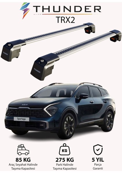 Kıa Sportage X-Lıne 2022-SONRASI Trx2 Thunder Carrier Kilitli Ara Atkı Taşıyıcı Tavan Barı Siyah