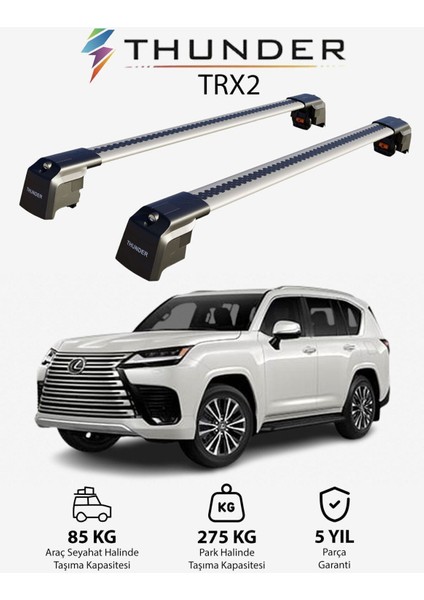 Lexus Lx 2016-SONRASI Trx2 Thunder Carrier Kilitli Ara Atkı Taşıyıcı Tavan Barı Gri