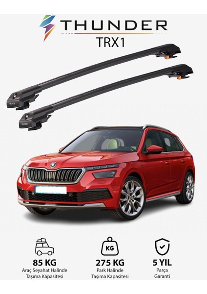 Skoda Kamıq Premıum 2019-SONRASI Trx1 Thunder Carrier Kilitli Ara Atkı Taşıyıcı Tavan Barı Gri