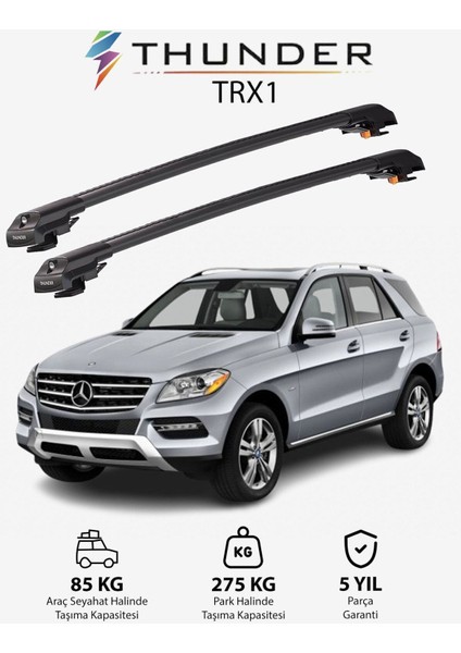 Mercedes-Benz M-Class 2012-2019 Trx1 Thunder Carrier Kilitli Ara Atkı Taşıyıcı Tavan Barı Siyah