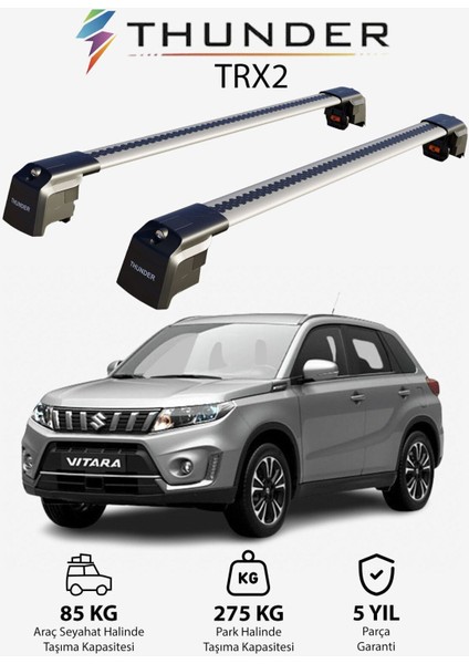 Suzukı Vıtara 2015-SONRASI Trx2 Thunder Carrier Kilitli Ara Atkı Taşıyıcı Tavan Barı Gri